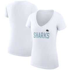 NHL White San Jose Sharks G-III 4Her by Carl Banks Women's Super-Slim Fit Lightweight Dot Print Team V-Neck T-Shirt