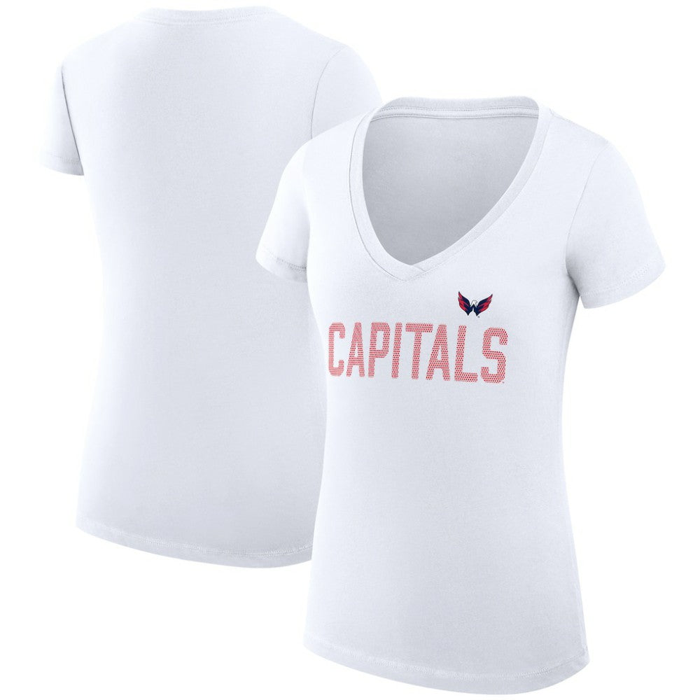 NHL White Washington Capitals G-III 4Her by Carl Banks Women's Super-Slim Fit Lightweight Dot Print Team V-Neck T-Shirt