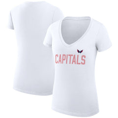 NHL White Washington Capitals G-III 4Her by Carl Banks Women's Super-Slim Fit Lightweight Dot Print Team V-Neck T-Shirt