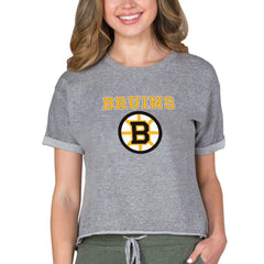 NHL Heather Gray Boston Bruins Concepts Sport Women's Tri-Blend Mainstream Terry Short Sleeve Sweatshirt Top