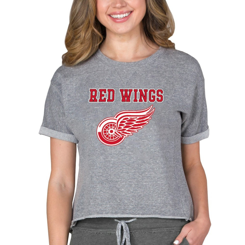 NHL Heather Gray Detroit Red Wings Concepts Sport Women's Tri-Blend Mainstream Terry Short Sleeve Sweatshirt Top