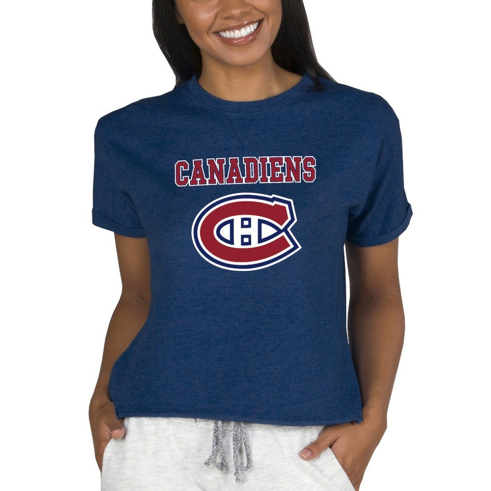 NHL Navy Montreal Canadiens Concepts Sport Women's Tri-Blend Mainstream Terry Short Sleeve Sweatshirt Top