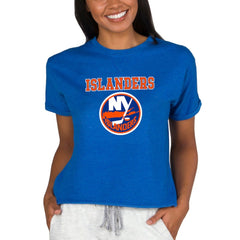 NHL Royal New York Islanders Concepts Sport Women's Tri-Blend Mainstream Terry Short Sleeve Sweatshirt Top