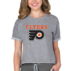 NHL Heather Gray Philadelphia Flyers Concepts Sport Women's Tri-Blend Mainstream Terry Short Sleeve Sweatshirt Top