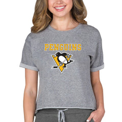 NHL Heather Gray Pittsburgh Penguins Concepts Sport Women's Tri-Blend Mainstream Terry Short Sleeve Sweatshirt Top