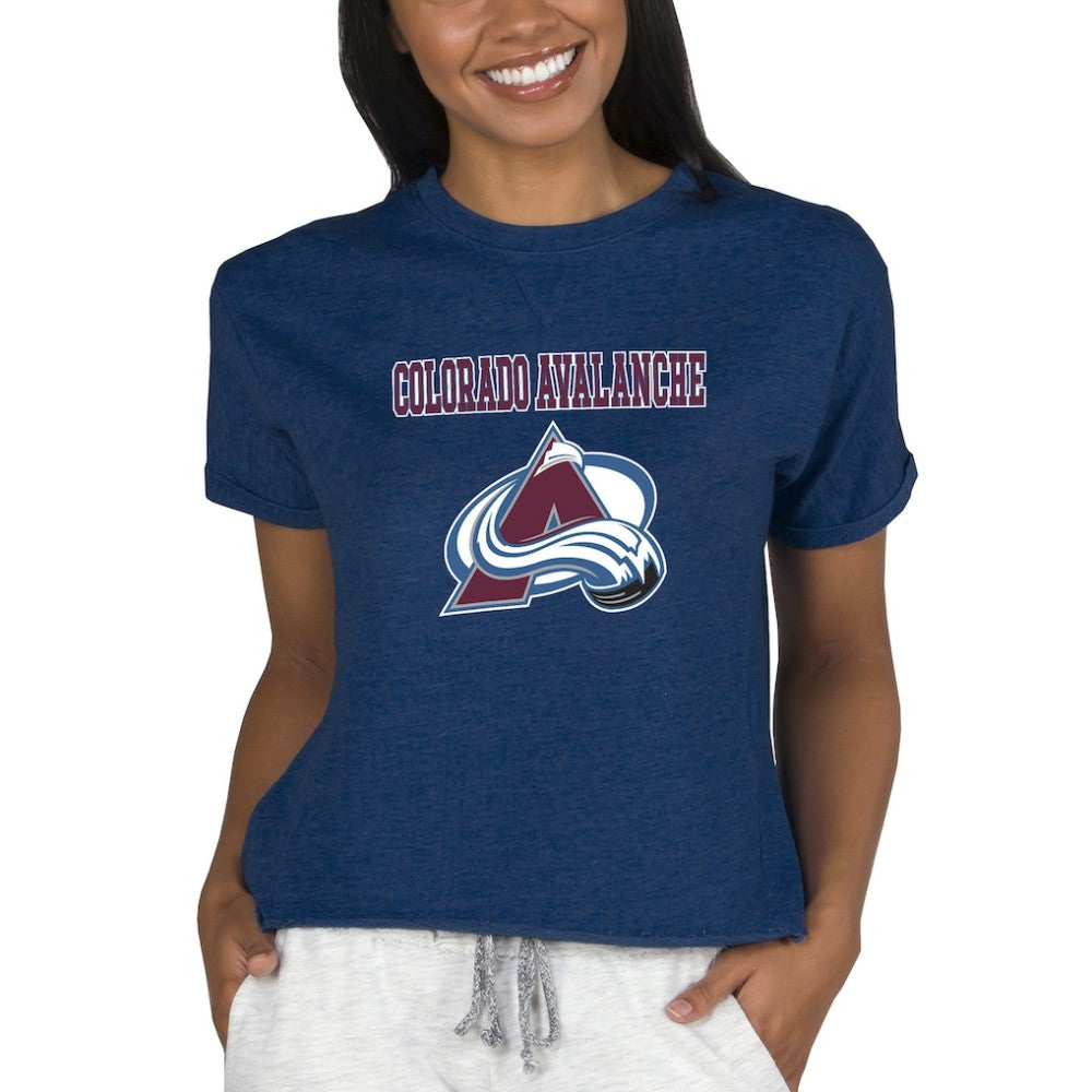 NHL Navy Colorado Avalanche Concepts Sport Women's Tri-Blend Mainstream Terry Short Sleeve Sweatshirt Top