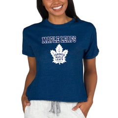 NHL Navy Toronto Maple Leafs Concepts Sport Women's Tri-Blend Mainstream Terry Short Sleeve Sweatshirt Top