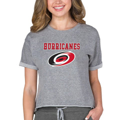NHL Heather Gray Carolina Hurricanes Concepts Sport Women's Tri-Blend Mainstream Terry Short Sleeve Sweatshirt Top