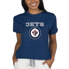 NHL Navy Winnipeg Jets Concepts Sport Women's Tri-Blend Mainstream Terry Short Sleeve Sweatshirt Top