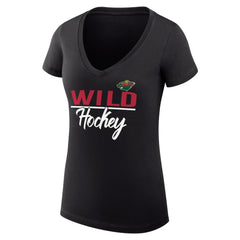 NHL Black Minnesota Wild G-III 4Her by Carl Banks Women's Super-Slim Fit Lightweight Graphic V-Neck T-Shirt
