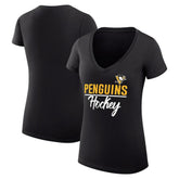 NHL Black Pittsburgh Penguins G-III 4Her by Carl Banks Women's Super-Slim Fit Lightweight Graphic V-Neck T-Shirt