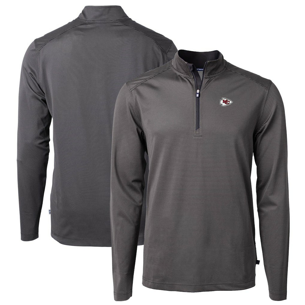 Cutter & Buck Virtue Eco Pique Micro Stripe Recycled Quarter-Zip Pullover Top - Kansas City Chiefs