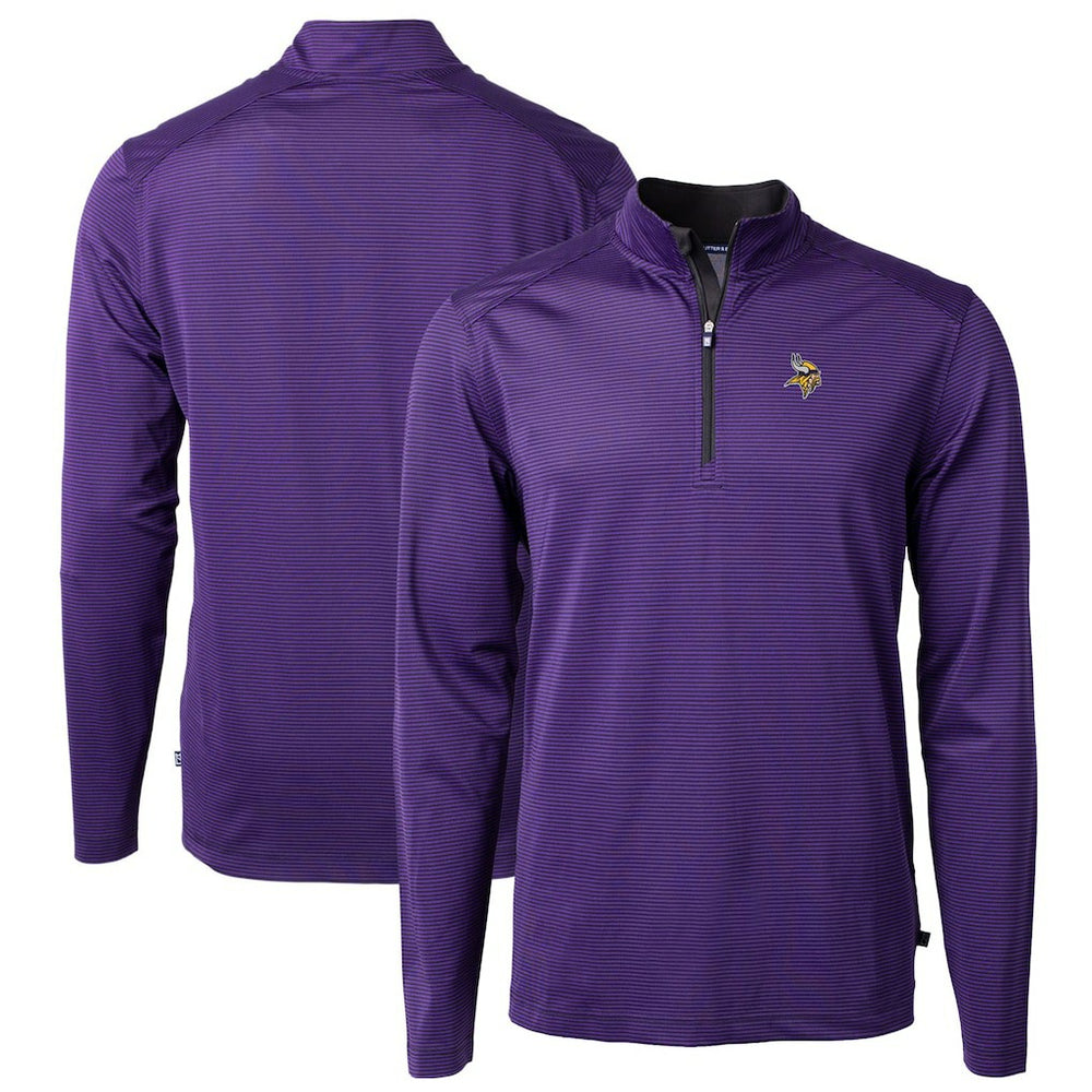 Cutter & Buck Virtue Eco Pique Micro Stripe Recycled Quarter-Zip Pullover Top - Minnesota Vikings