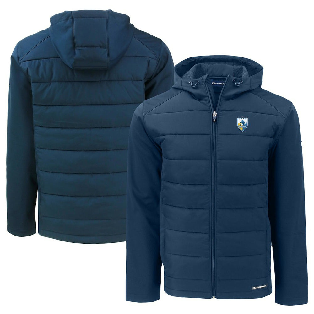Cutter & Buck Throwback Big & Tall Evoke Hybrid Eco Softshell Recycled Full-Zip Hoodie - Los Angeles Chargers