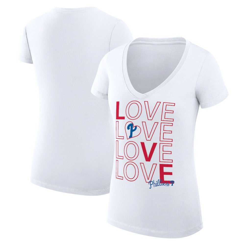 MLB Philadelphia Phillies G-III 4Her by Carl Banks Women's Super-Slim Fit Lightweight Love Graphic Team V-Neck T-Shirt