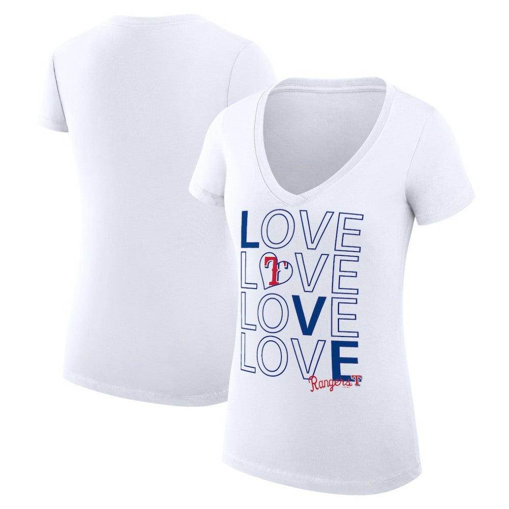 MLB Texas Rangers G-III 4Her by Carl Banks Women's Super-Slim Fit Lightweight Love Graphic Team V-Neck T-Shirt