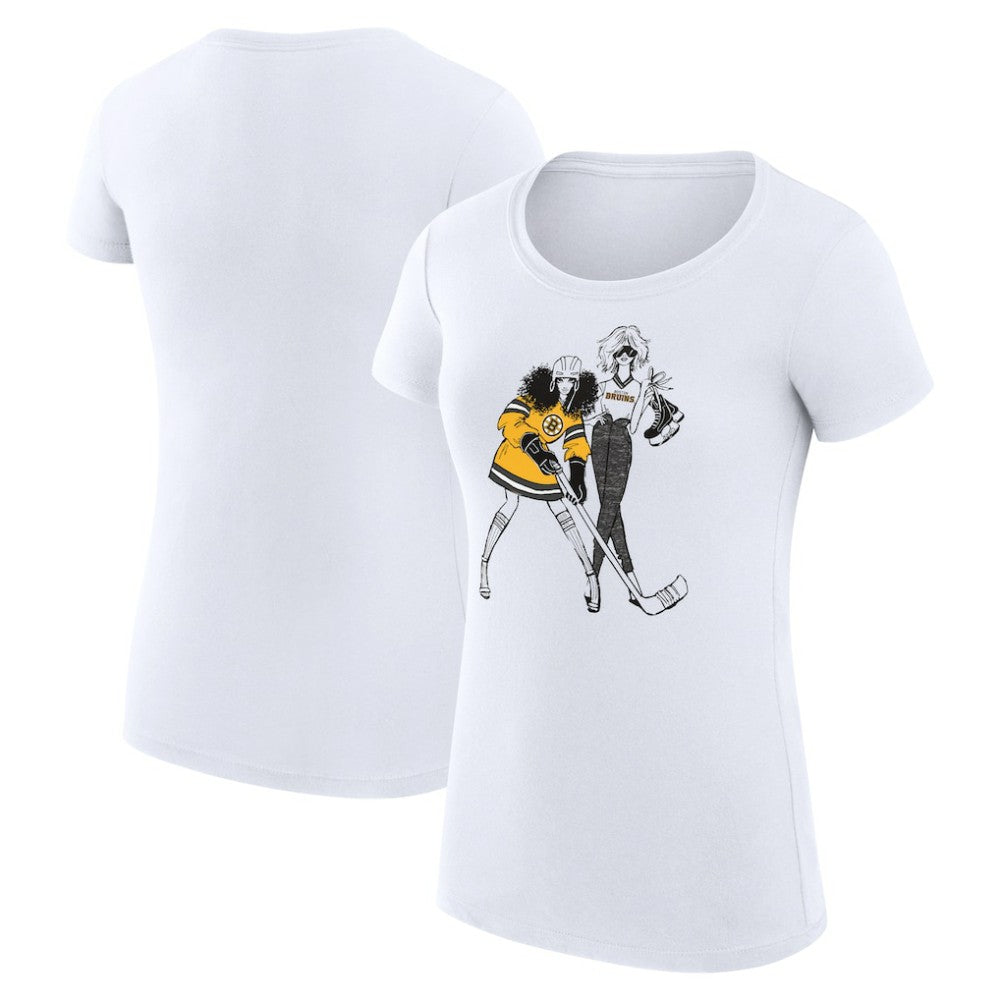 NHL White Boston Bruins G-III 4Her by Carl Banks Women's Super-Slim Fit Lightweight Hockey Girls T-Shirt
