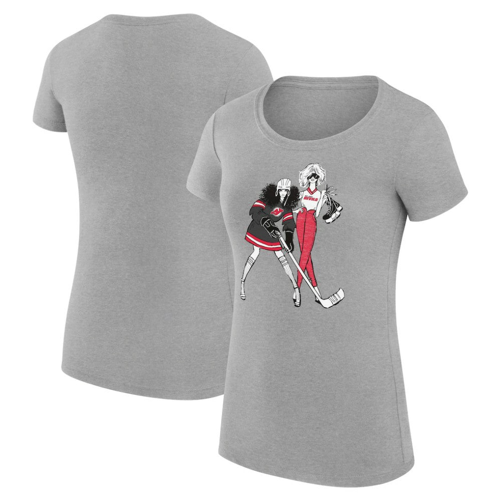 NHL Heather Gray New Jersey Devils G-III 4Her by Carl Banks Women's Super-Slim Fit Lightweight Hockey Girls T-Shirt