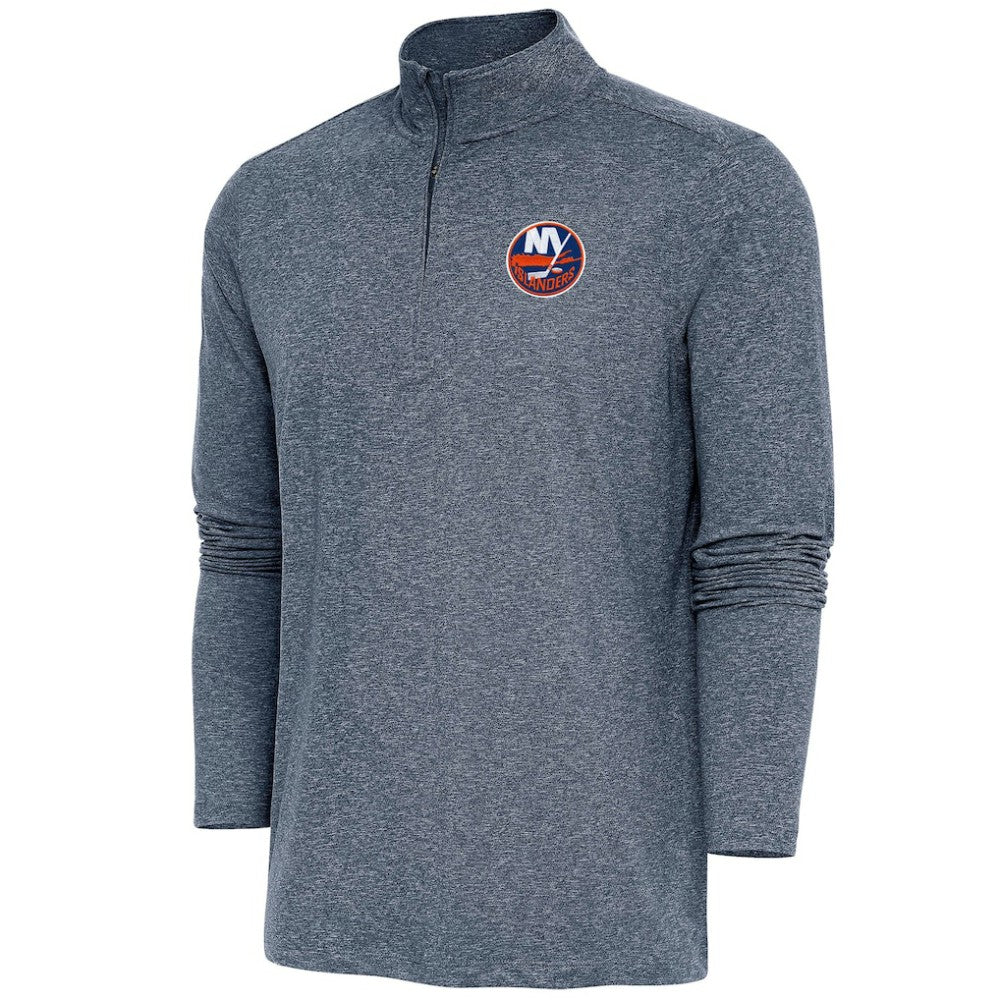NHL Heather Navy New York Islanders Antigua Hunk Quarter-Zip Pullover Top