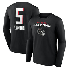 Drake London Team Wordmark Player Name & Number Long Sleeve T-Shirt - Atlanta Falcons