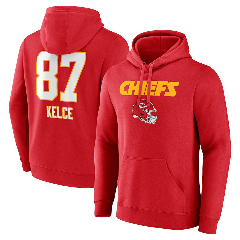 Travis Kelce Team Wordmark Player Name & Number Pullover Hoodie - Kansas City Chiefs