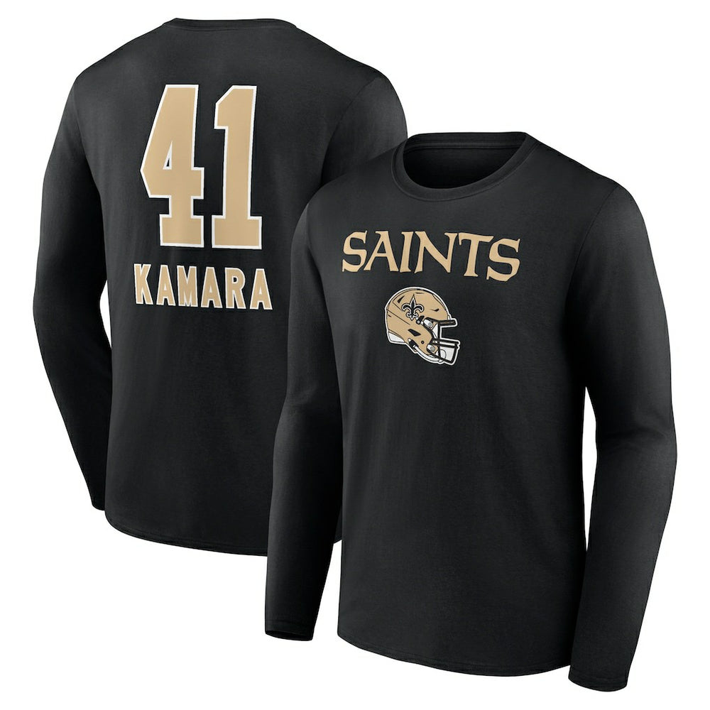 Alvin Kamara Team Wordmark Player Name & Number Long Sleeve T-Shirt - New Orleans Saints