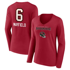 Baker Mayfield Women's Team Wordmark Player Name & Number Long Sleeve V-Neck T-Shirt - Tampa Bay Buccaneers