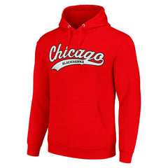 NHL Red Chicago Blackhawks Starter Tailsweep Fleece Tri-Blend Pullover Hoodie