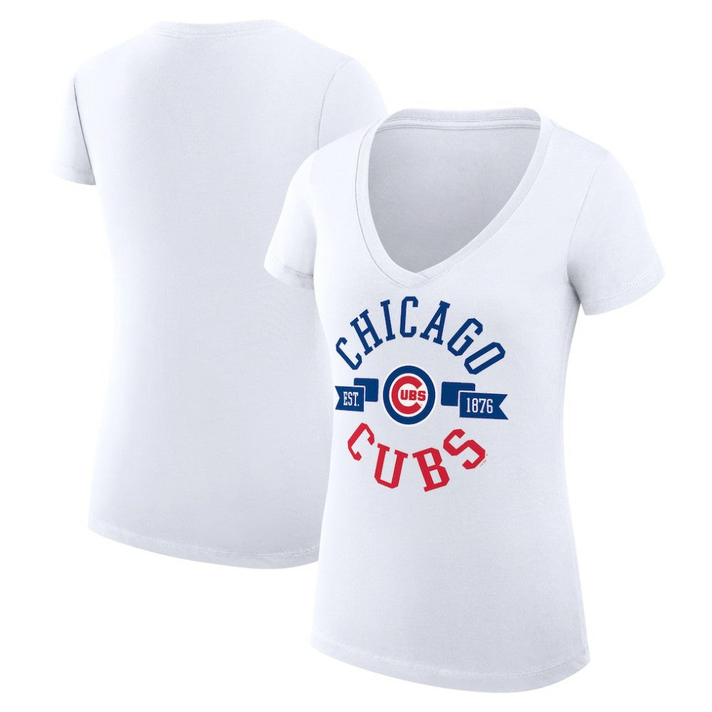 MLB Chicago Cubs G-III 4Her by Carl Banks Women's Super-Slim Fit Lightweight City Graphic V-Neck T-Shirt