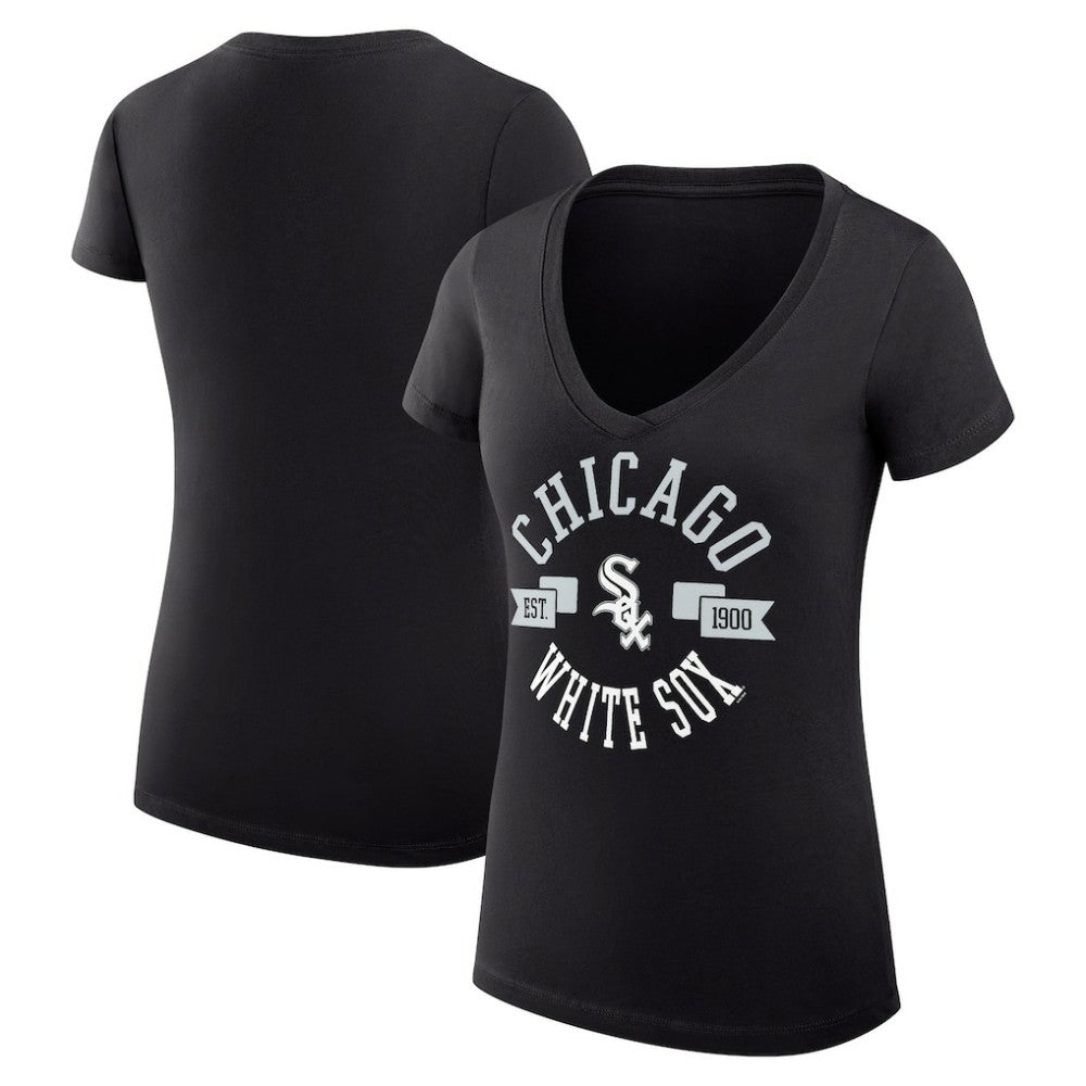 MLB Chicago White Sox G-III 4Her by Carl Banks Women's Super-Slim Fit Lightweight City Graphic V-Neck T-Shirt
