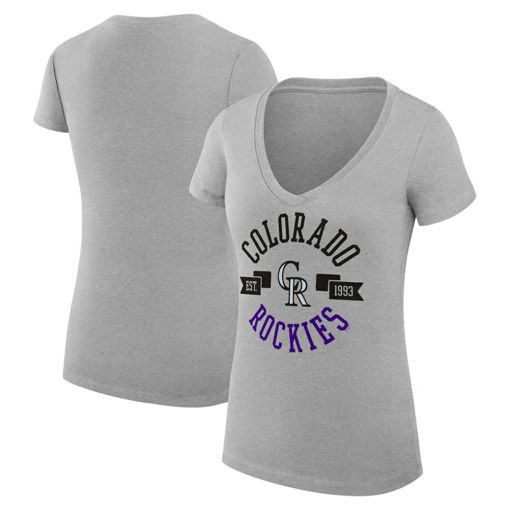 MLB Colorado Rockies G-III 4Her by Carl Banks Women's Super-Slim Fit Lightweight City Graphic V-Neck T-Shirt