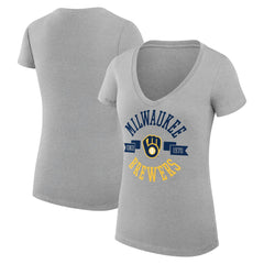 MLB Milwaukee Brewers G-III 4Her by Carl Banks Women's Super-Slim Fit Lightweight City Graphic V-Neck T-Shirt