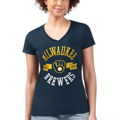 MLB Milwaukee Brewers G-III 4Her by Carl Banks Women's Super-Slim Fit Lightweight City Graphic V-Neck T-Shirt