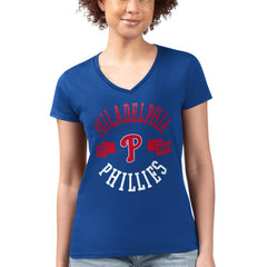 MLB Philadelphia Phillies G-III 4Her by Carl Banks Women's Super-Slim Fit Lightweight City Graphic V-Neck T-Shirt