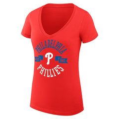 MLB Philadelphia Phillies G-III 4Her by Carl Banks Women's Super-Slim Fit Lightweight City Graphic V-Neck T-Shirt