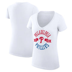 MLB Philadelphia Phillies G-III 4Her by Carl Banks Women's Super-Slim Fit Lightweight City Graphic V-Neck T-Shirt