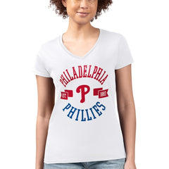 MLB Philadelphia Phillies G-III 4Her by Carl Banks Women's Super-Slim Fit Lightweight City Graphic V-Neck T-Shirt