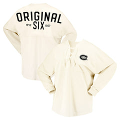 NHL Cream Montreal Canadiens Fanatics Women's Original Six Lace-Up Spirit Jersey Long Sleeve T-Shirt