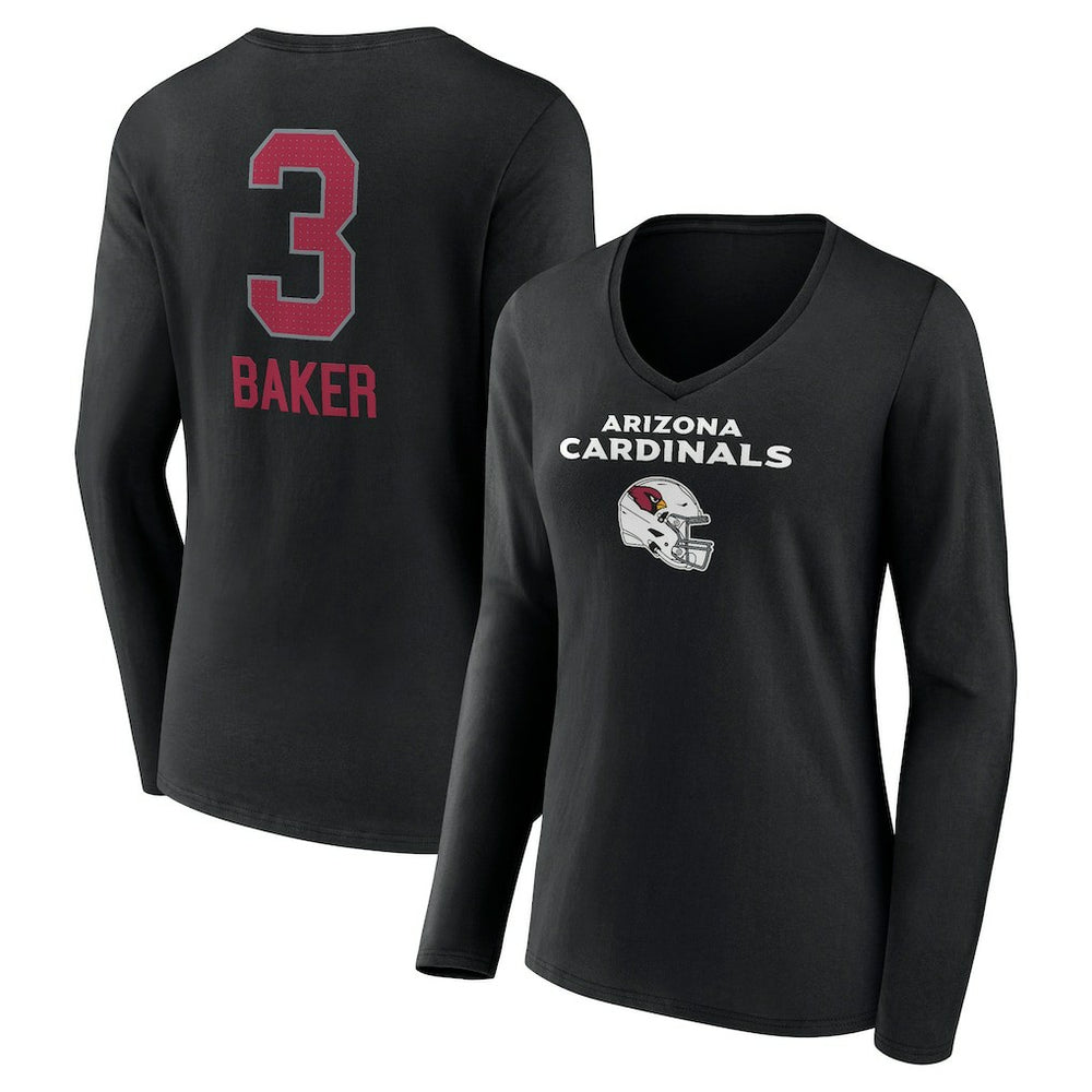 Budda Baker Women's Team Wordmark Player Name & Number Long Sleeve V-Neck T-Shirt - Arizona Cardinals