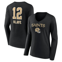 Chris Olave Women's Team Wordmark Player Name & Number Long Sleeve V-Neck T-Shirt - New Orleans Saints