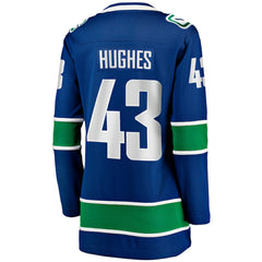 NHL Blue Quinn Hughes Vancouver Canucks Fanatics Women's Home Breakaway Player Jersey