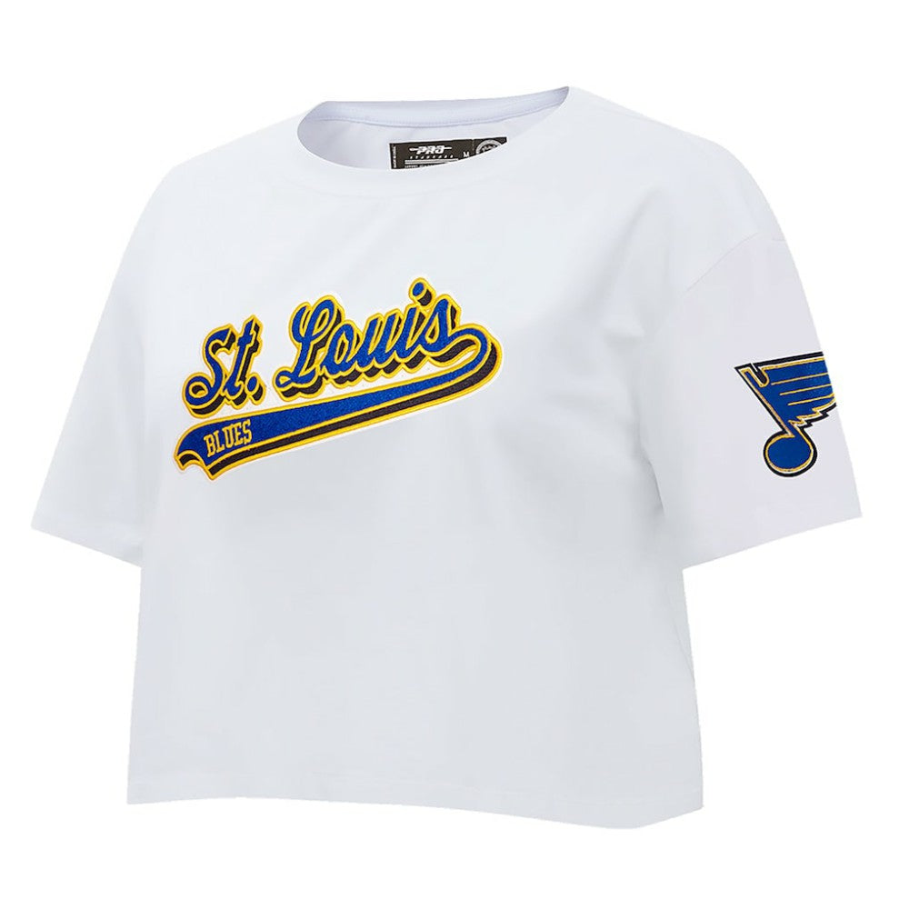 NHL White St. Louis Blues Pro Standard Women's Boxy Script Tail Cropped T-Shirt