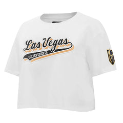 NHL White Vegas Golden Knights Pro Standard Women's Boxy Script Tail Cropped T-Shirt