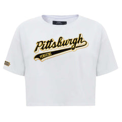 NHL White Pittsburgh Penguins Pro Standard Women's Boxy Script Tail Cropped T-Shirt