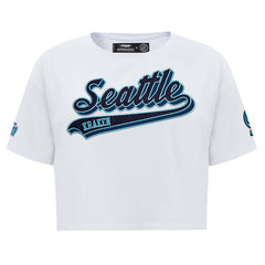 NHL White Seattle Kraken Pro Standard Women's Boxy Script Tail Cropped T-Shirt