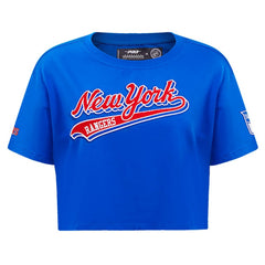 NHL Blue New York Rangers Pro Standard Women's Boxy Script Tail Cropped T-Shirt