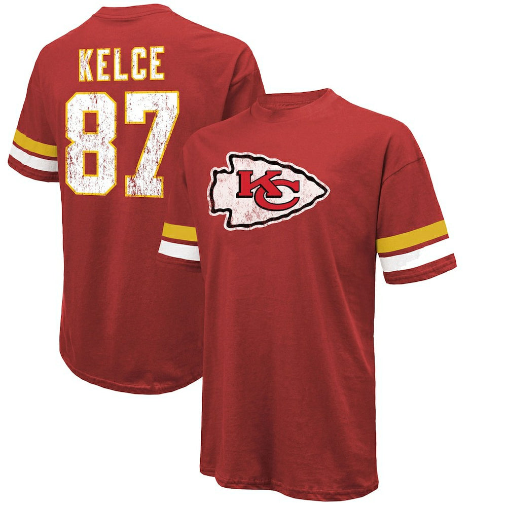 Travis Kelce Majestic Threads Name & Number Oversized Fit T-Shirt - Kansas City Chiefs