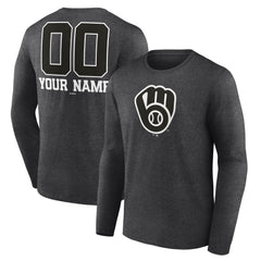 MLB Milwaukee Brewers Personalized Monochrome Name & Number Long Sleeve T-Shirt