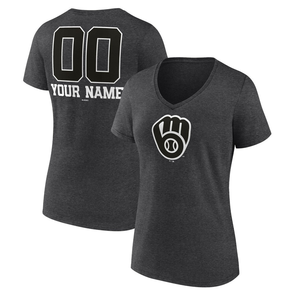 MLB Milwaukee Brewers Women's Personalized Monochrome Name & Number V-Neck T-Shirt