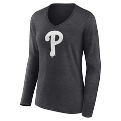 MLB Philadelphia Phillies Women's Personalized Monochrome Name & Number Long Sleeve V-Neck T-Shirt
